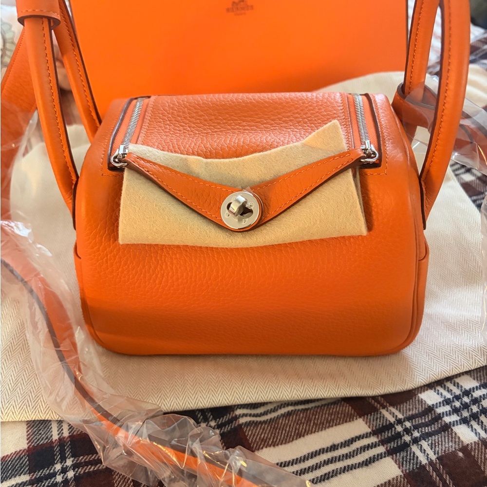 Hermes Orange Togo Leather Crossbody with Silver Hardware